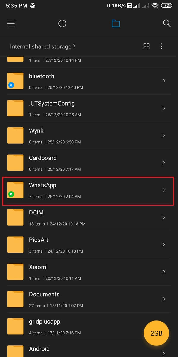 In your storage, locate the WhatsApp folder.  | Fix Whatsapp Images Not Showing In Gallery