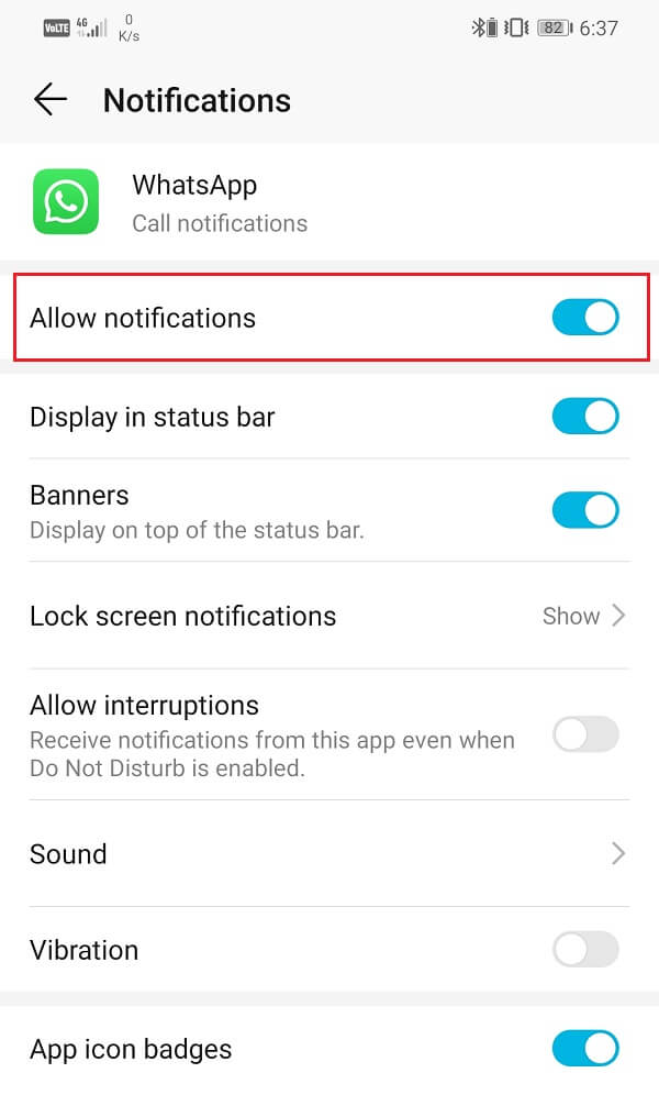Make sure that Allow notifications option is enabled | Fix WhatsApp Call Not Ringing on Android