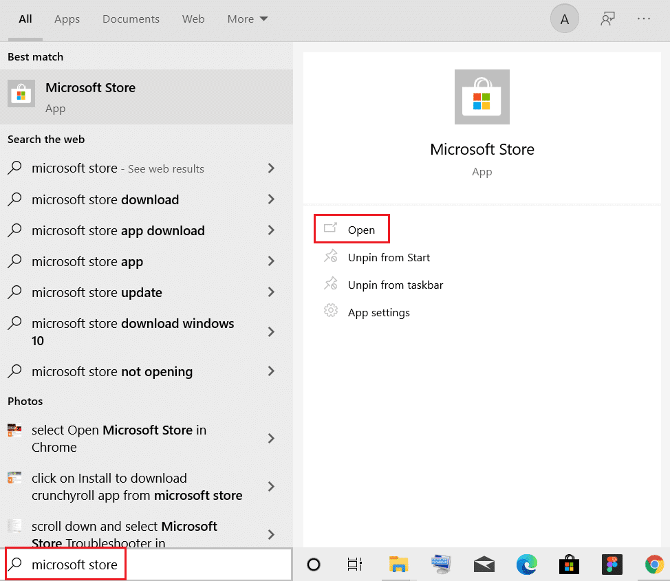 Open Microsoft Store from the Windows search bar