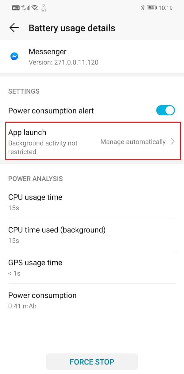 Open the app launch settings | Fix Messenger waiting for network error