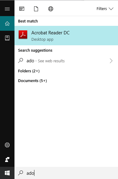 Open the Adobe Acrobat Reader by searching for it in the search bar