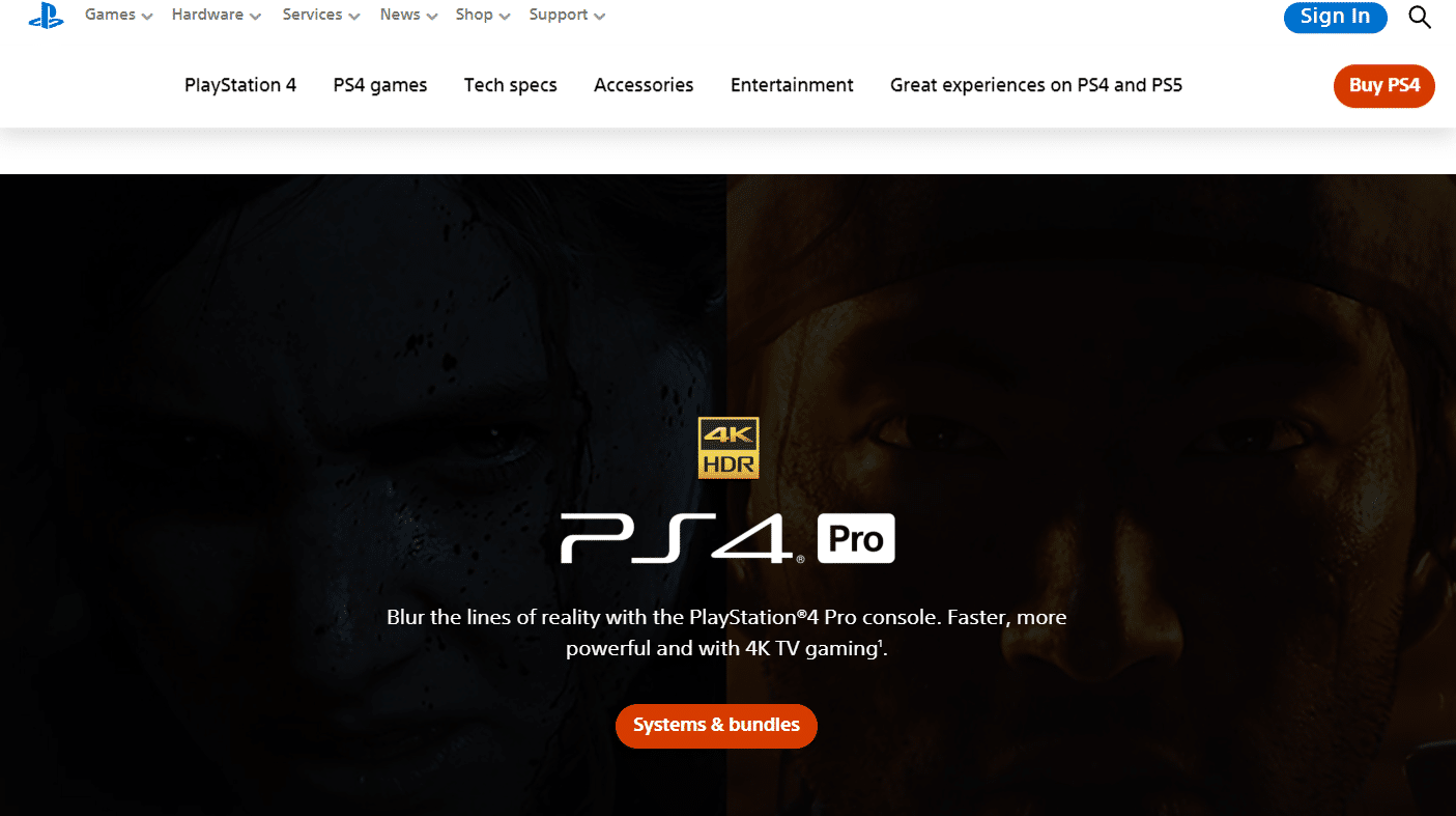 PS4 Pro website