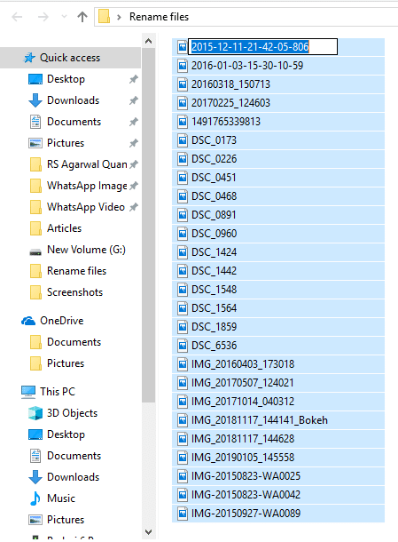 Press the F2 key to rename the files
