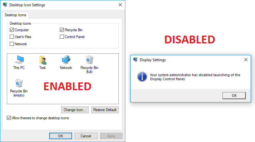 Prevent User From Changing Desktop Icons in Windows 10