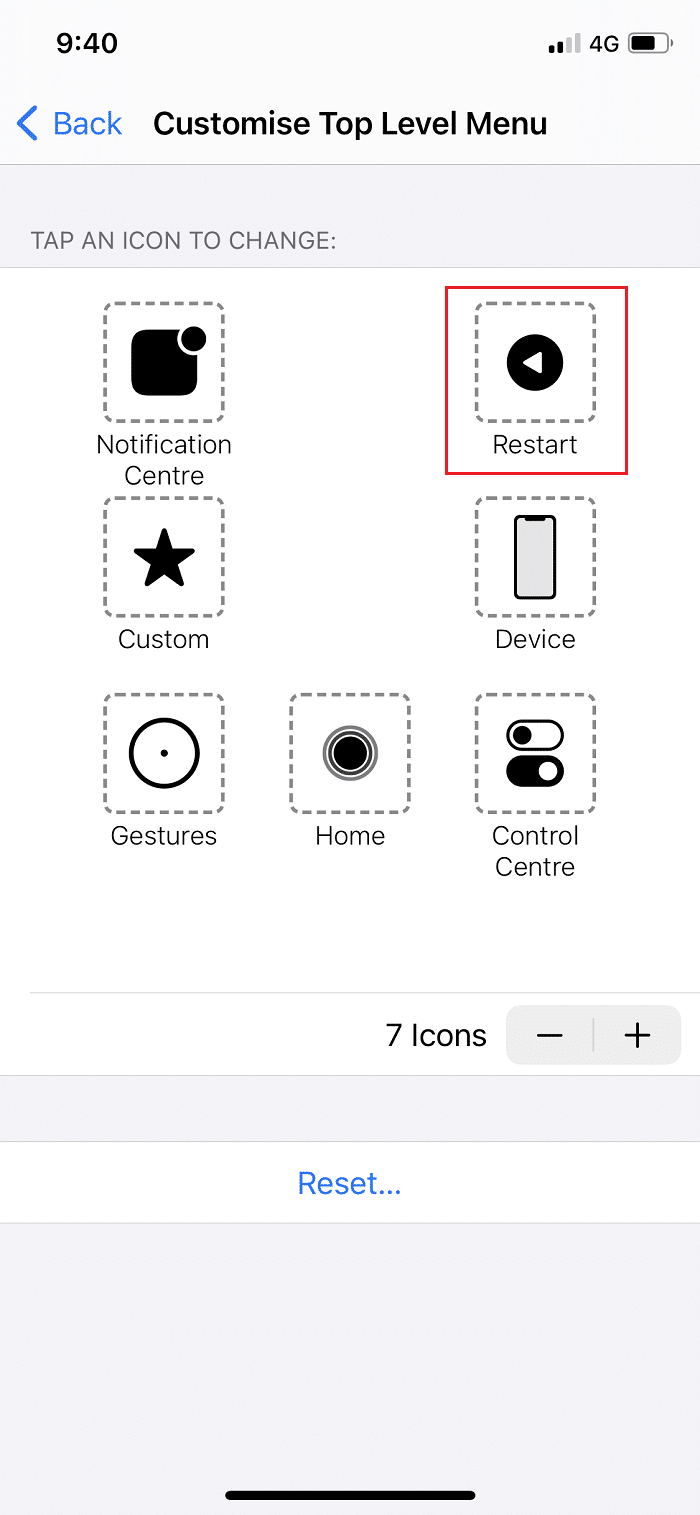 Restart button will be added to your assistive touch