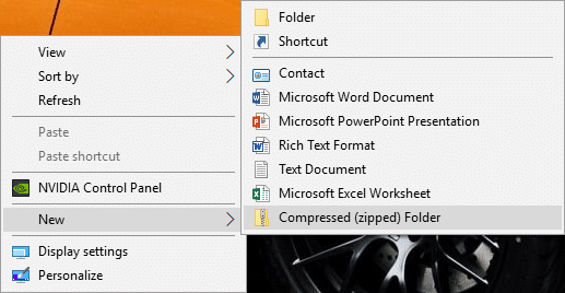 Right-click on Dekstop then select New & select Compressed (zipped) folder