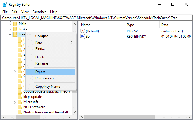 Right-click on Tree folder then select Export