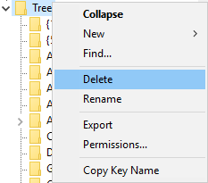 Right-click on Tree registry key and select Delete