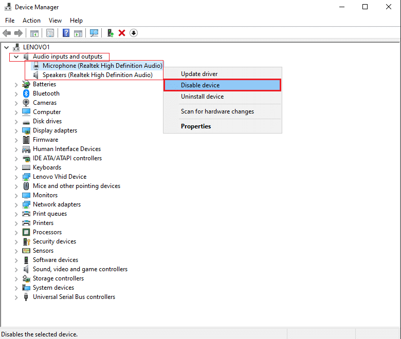 Right-click on all the audio devices listed here, one-by-one, and select Disable device