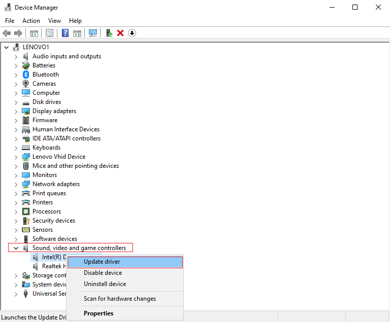 Right-click on sound driver and select the Update driver | Fix Audio Stuttering in Windows 10