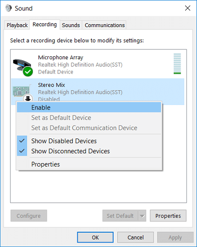 Right-click on the Microphone and select Enable