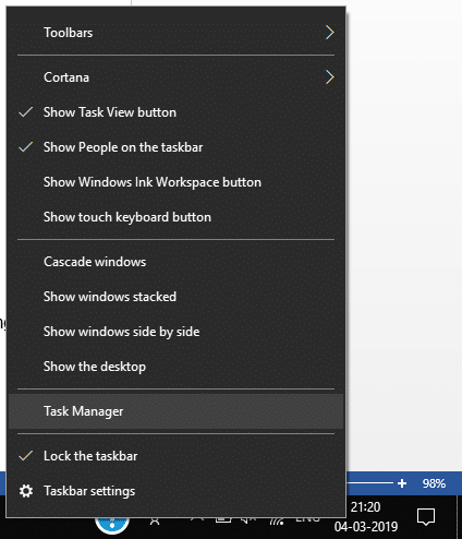 Right-click on your taskbar then select ‘Task Manager’ 