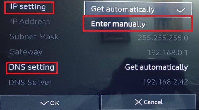 Samsung TV IP Setting DNS Setting Enter Manually