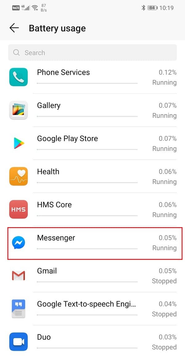 Search for Messenger from the list of installed apps and tap on it