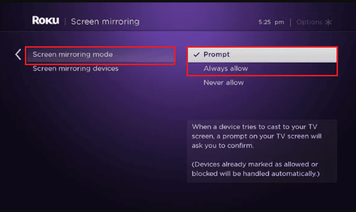 Select Screen mirroring mode and set it to either Prompt or Always allow, depending on your preference. | How To Watch Soap2day On Smart TV