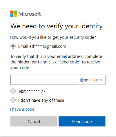 Select how you would like to verify your identity and click Next | How to Reset Your Password in Windows 10