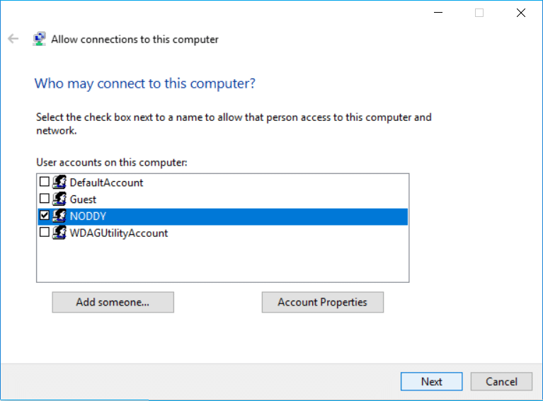 allow connections to this computer