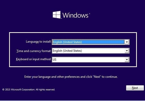 Select your language at windows 10 installation | The Operating System Version Is Incompatible with Startup Repair [FIXED]