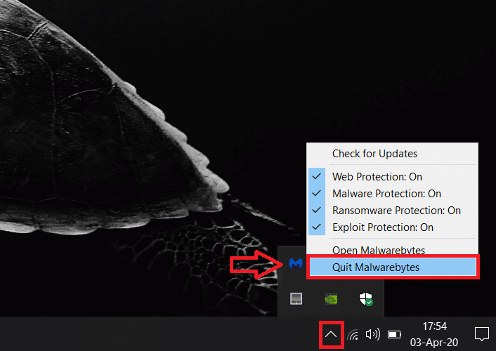 Select ‘Quit Malwarebytes’