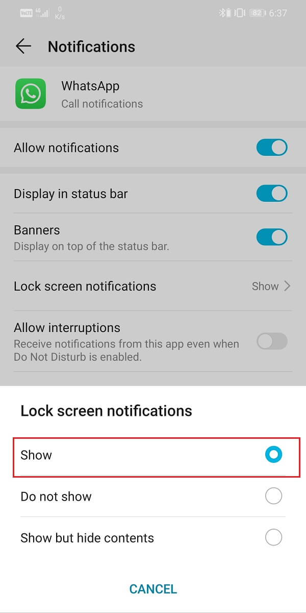 Set Lock screen notifications to show