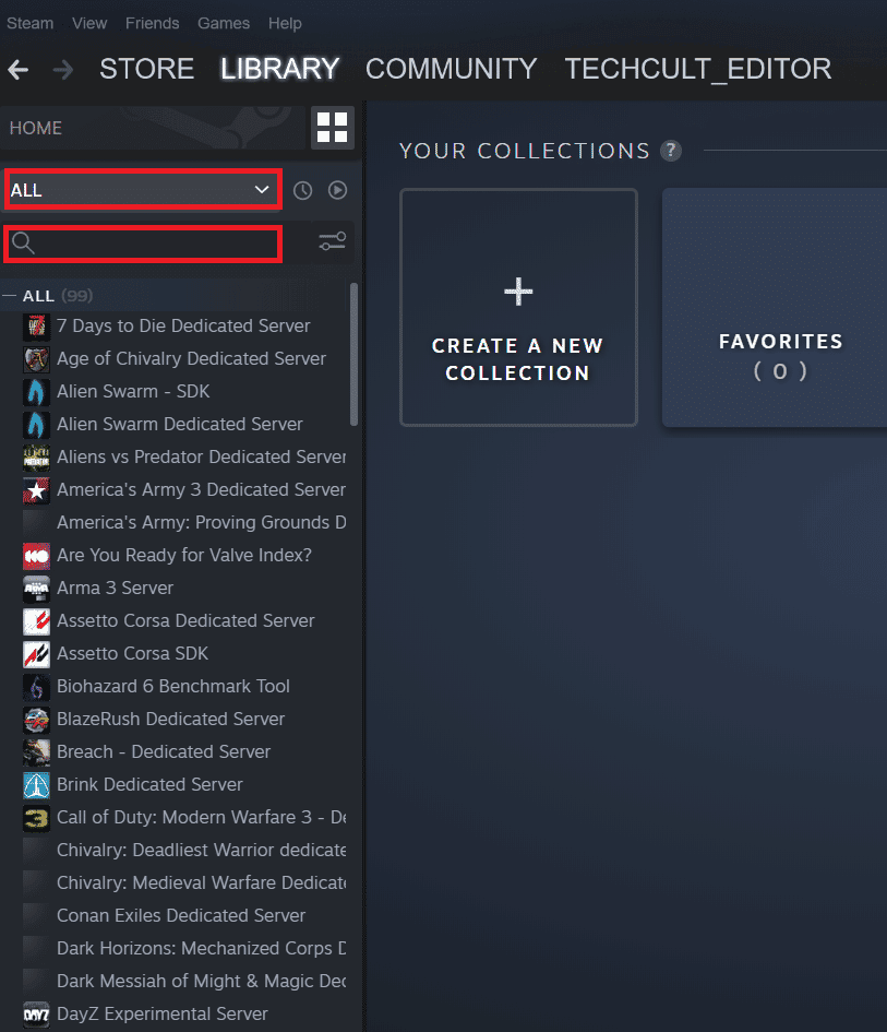 Steam LIBRARY ALL games or search bar