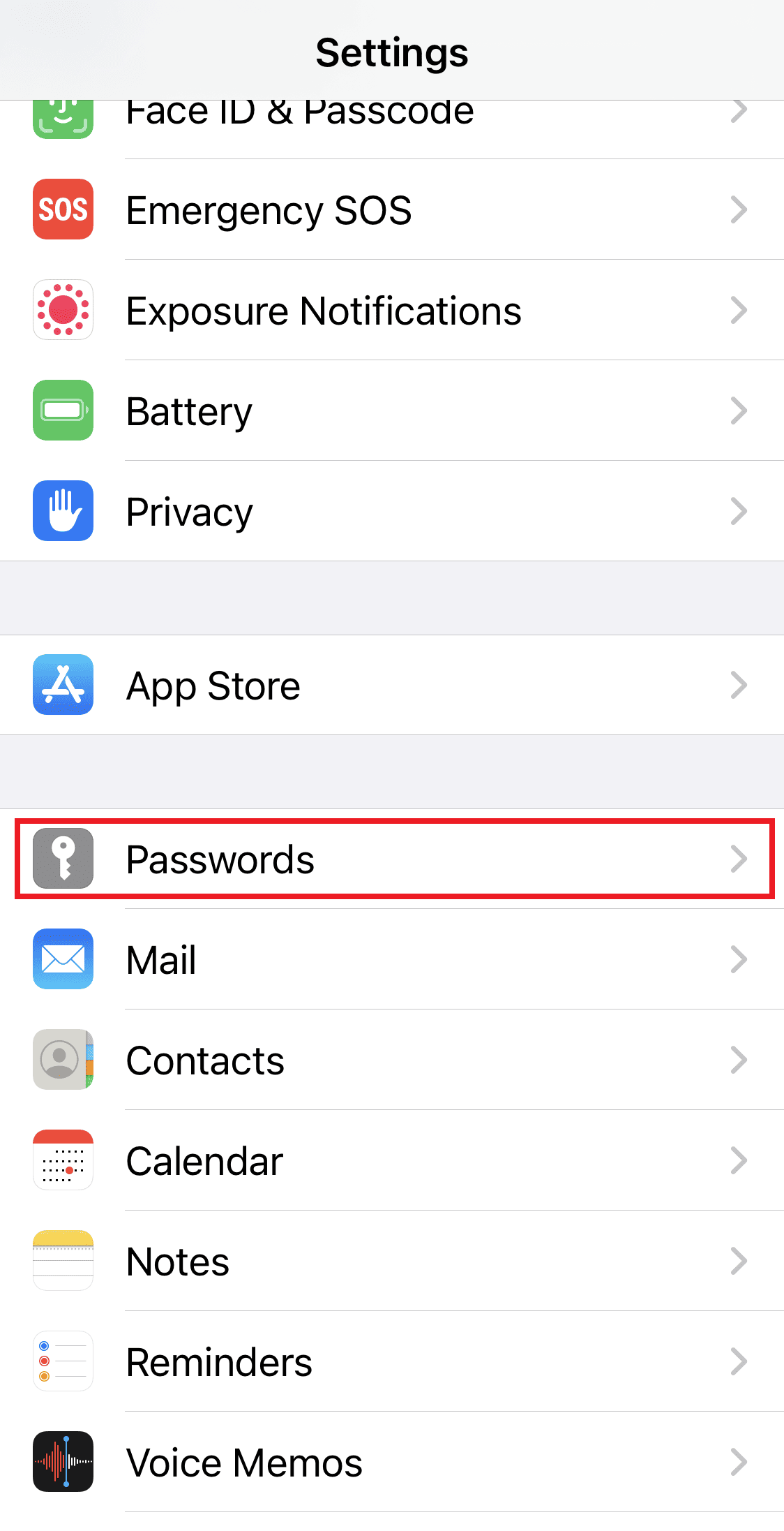 Swipe down and tap on Passwords