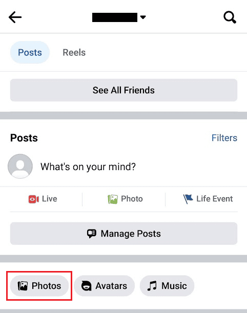 Swipe down and tap on the Photos tab | How to Remove Profile Picture in Facebook Mobile