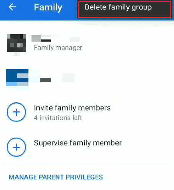 Tap on Delete family group