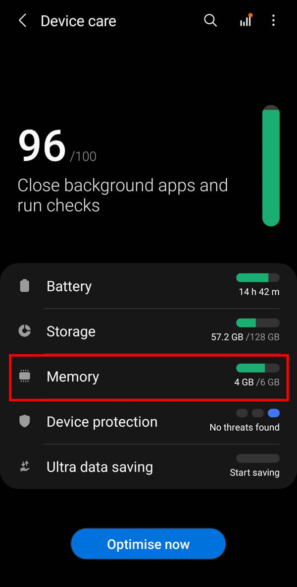 Tap on Memory on the next screen. 