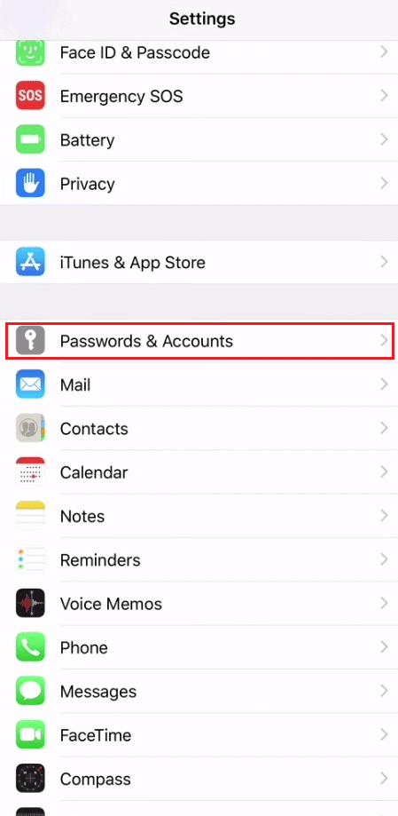 Tap on Passwords & Accounts