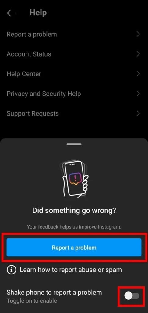 Tap on Report a problem and turn the toggle off for Shake phone to report a problem