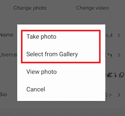 Tap on Select from Gallery or Take photo 