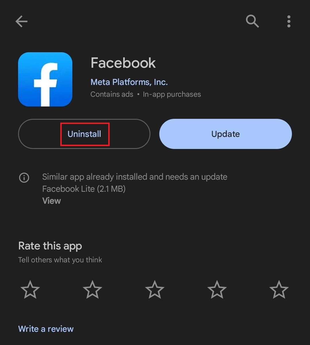 Tap on Uninstall | pubg mobile facebook login problem