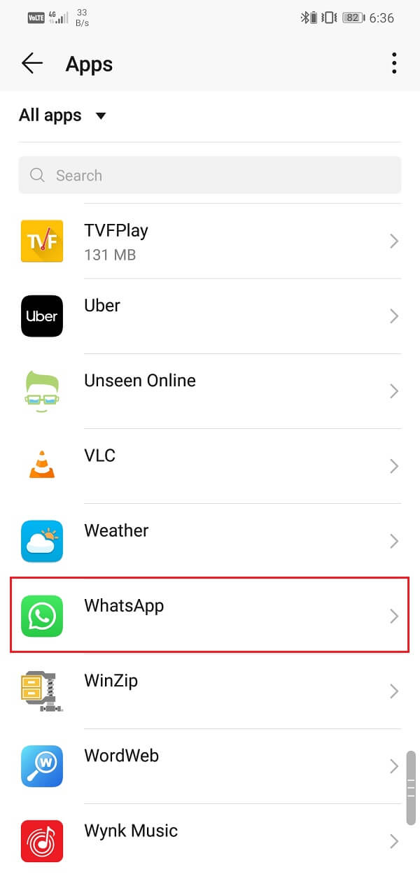 Tap on WhatsApp from the list of installed apps