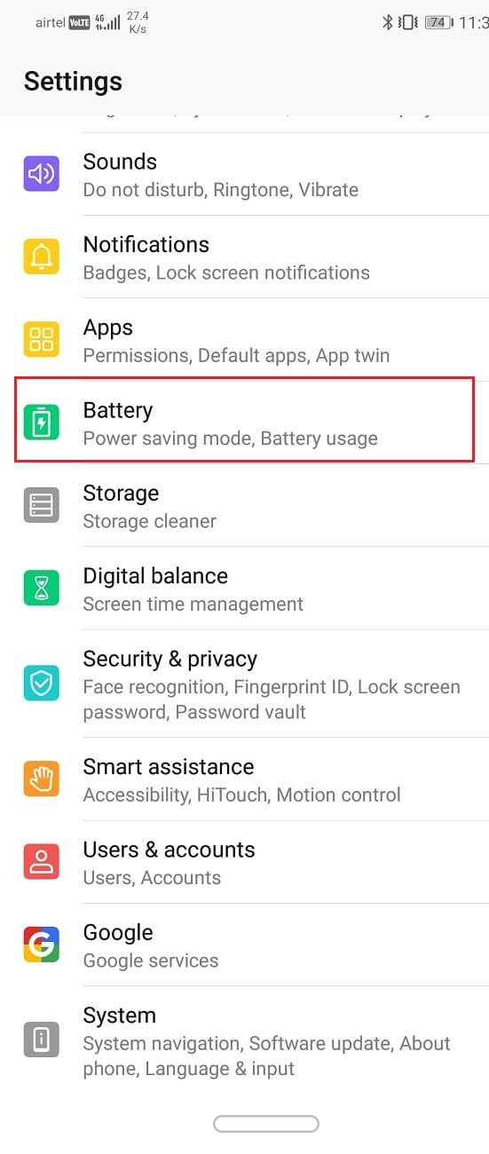 Tap on the Battery and Performance option | Fix WhatsApp Call Not Ringing on Android