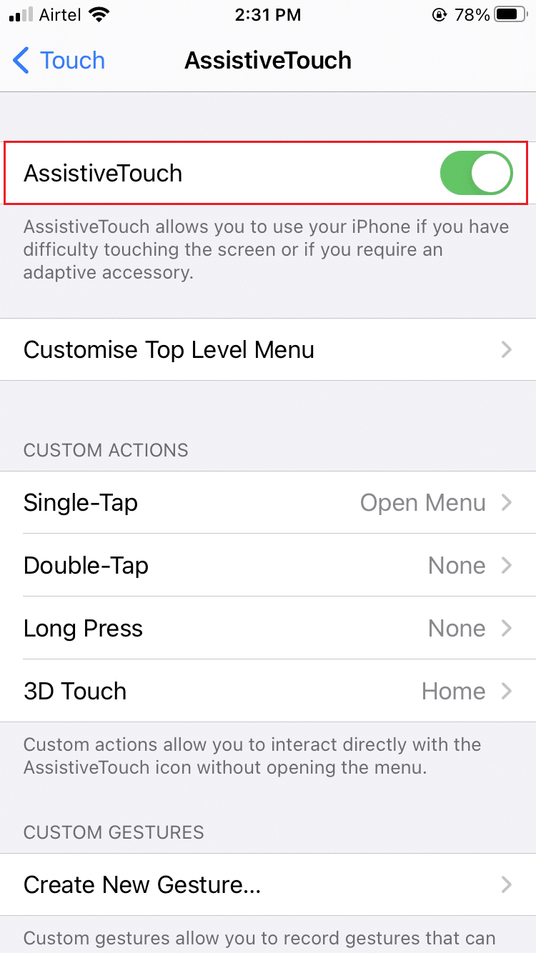 Toggle ON AssistiveTouch