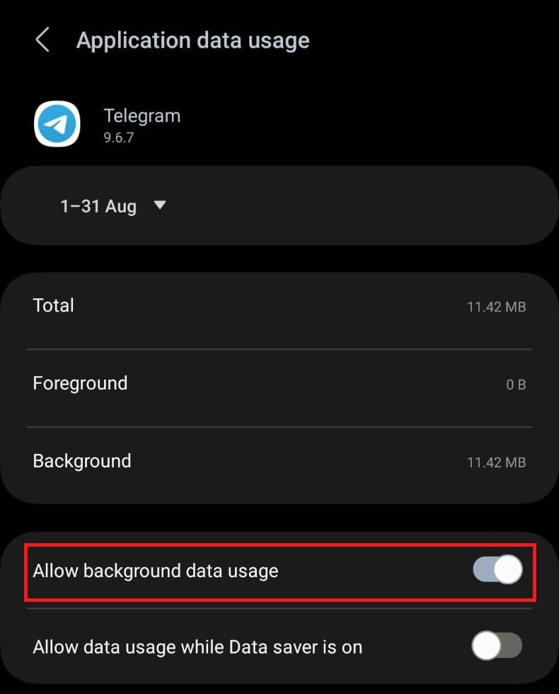 Toggle on Allow background data usage option.