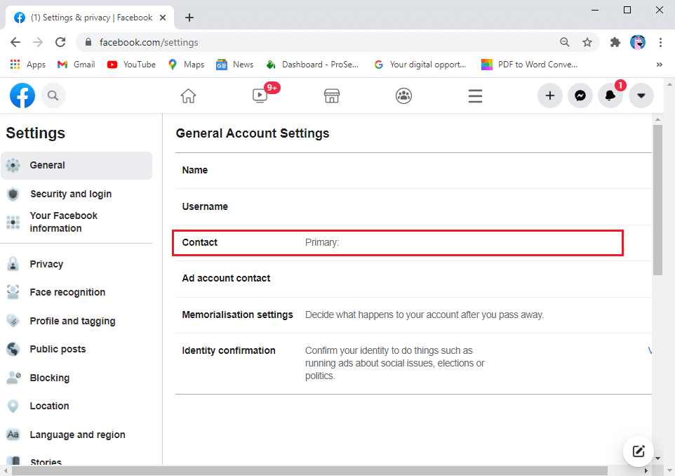 Under General settings, you can check your general account settings, which include the email ID that you have linked with your account.