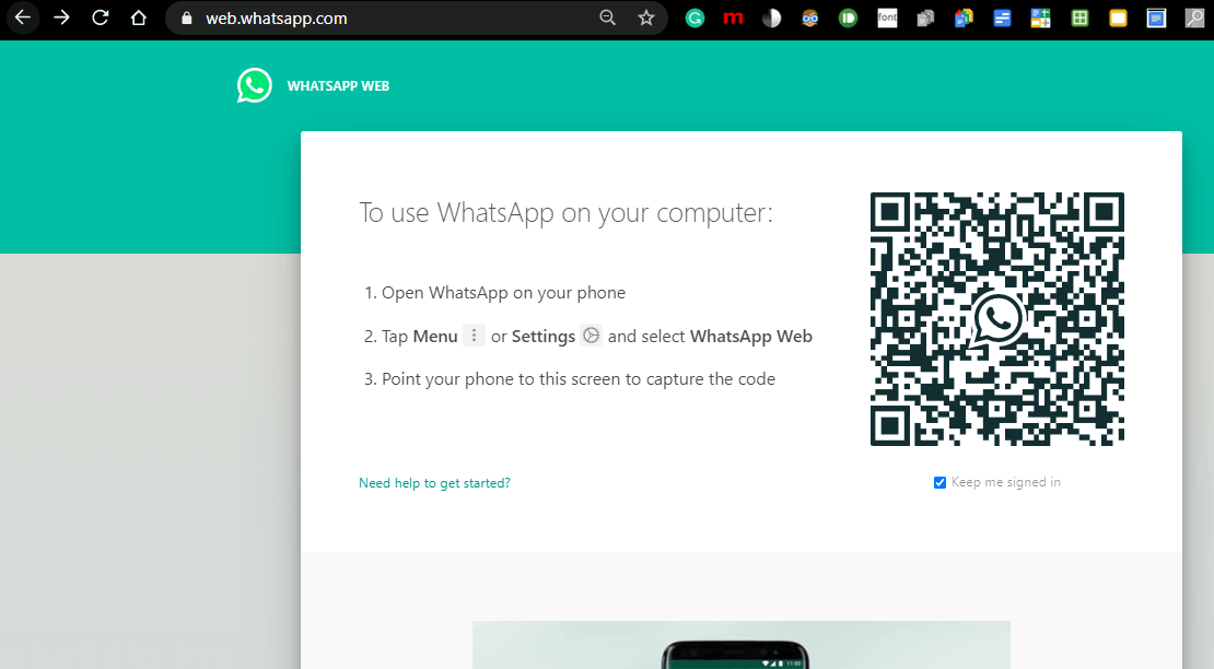 Webpage that opens will show a QR code