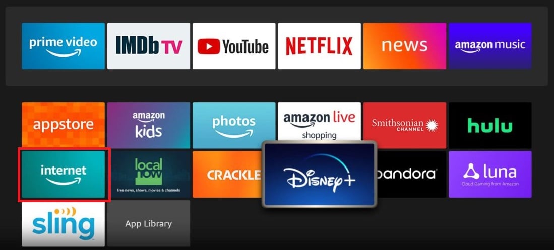 When the below screen appears, select the Internet icon | how to watch sports on firestick for free 