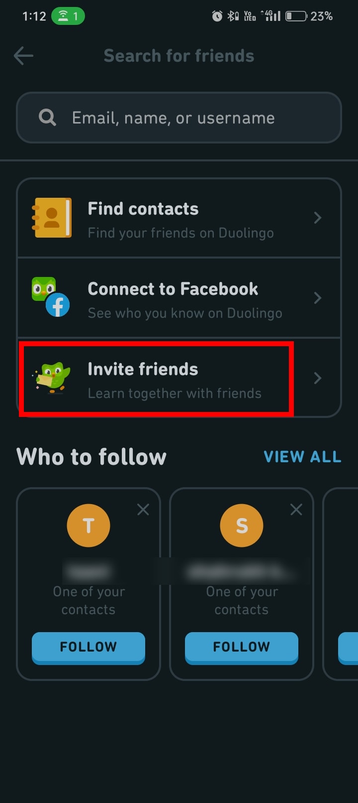 Among the four options, tap on Invite friends.