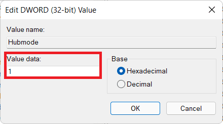 Changing Value data in Edit DWORD 32-bit Value dialog box. How to Enable or Disable Quick Access in Windows 11