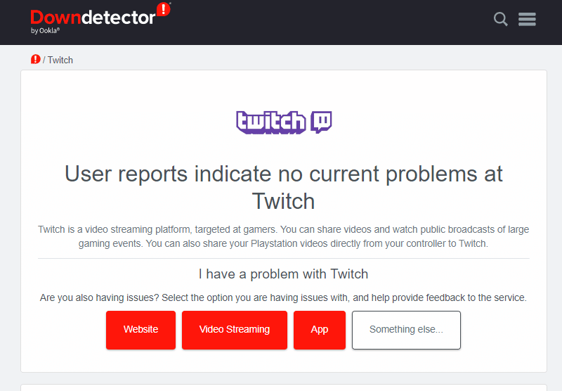 Check for Twitch servers at DownDetector