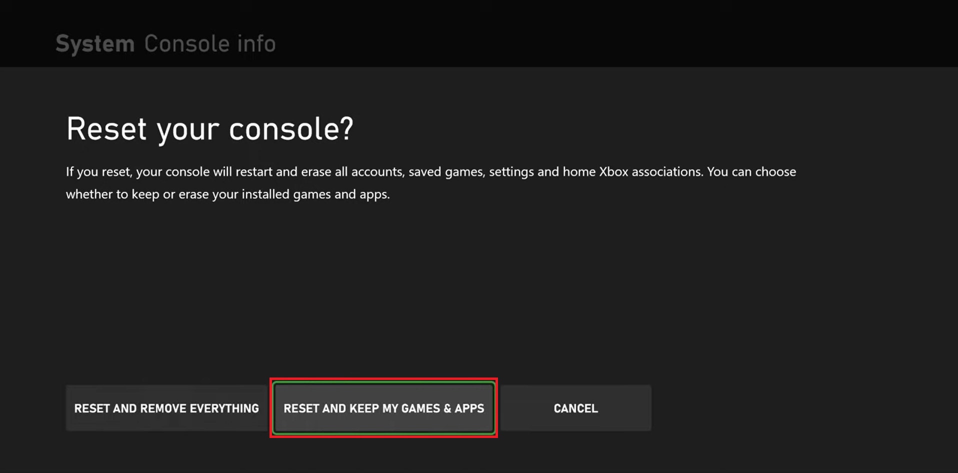 choose RESET AND KEEP MY GAMES & APPS