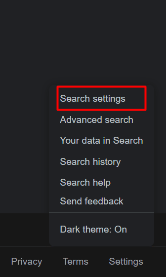   Choose Search settings Options.