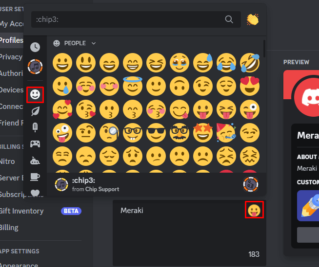 Choose the desired emoji from the pop-up menu by clicking the emoji symbol on the right side of the text box.