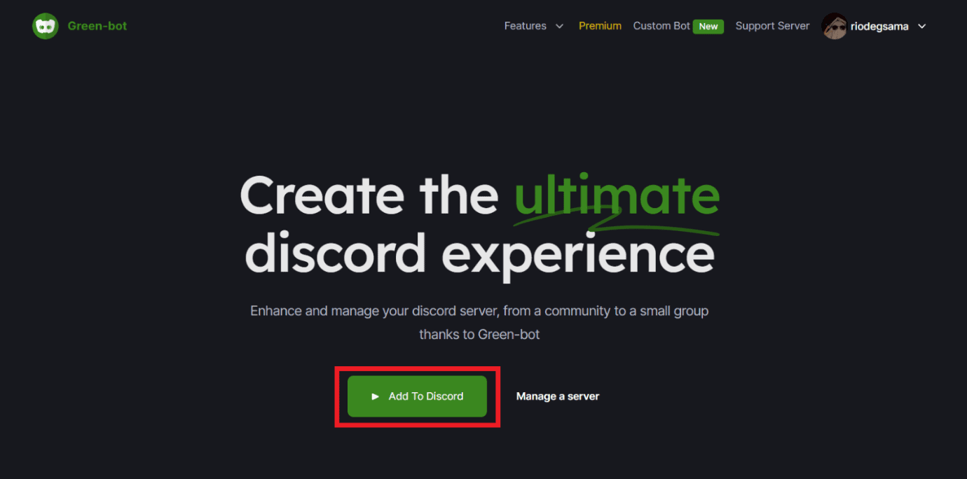 Click on Add To Discord option on the home page. 