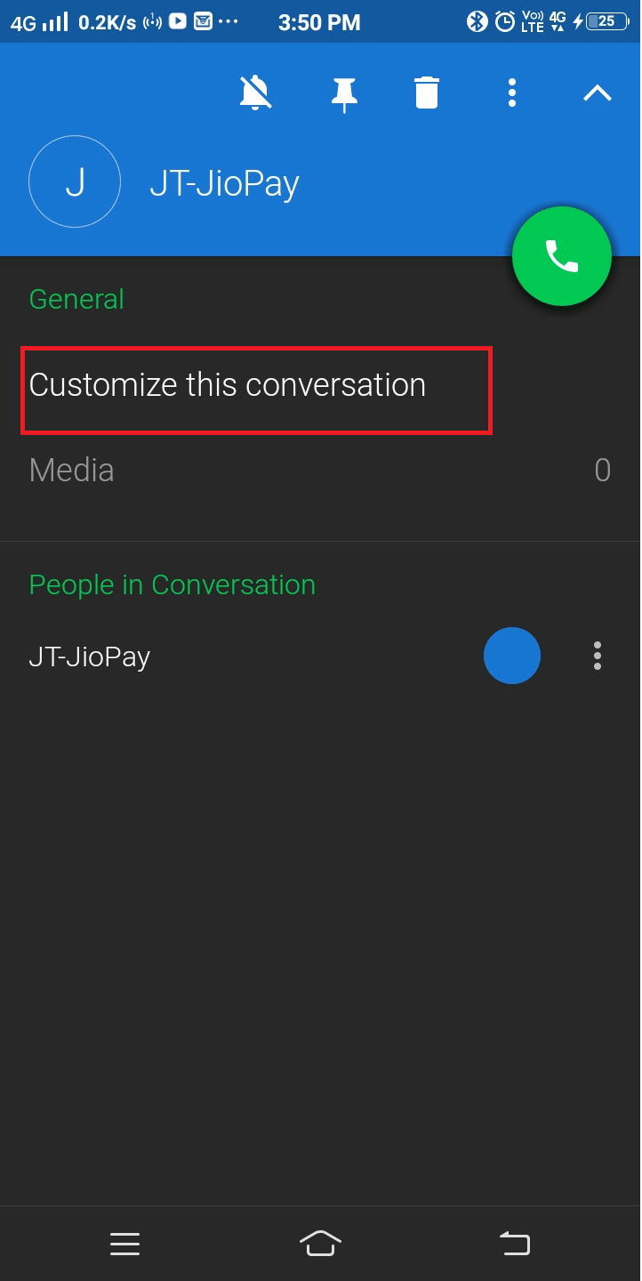 click on Customize this conversation. | Set Text Message Ringtone in Android