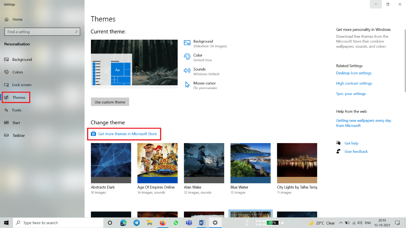 Click on Get more themes in Microsoft Store to open Microsoft Store. How to Download Themes for Windows 10