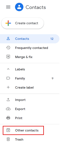 Click on Other contacts from the options on the left panel. | How to Delete Email Addresses from Gmail Autofill on Android | remove email suggestions from Gmail app